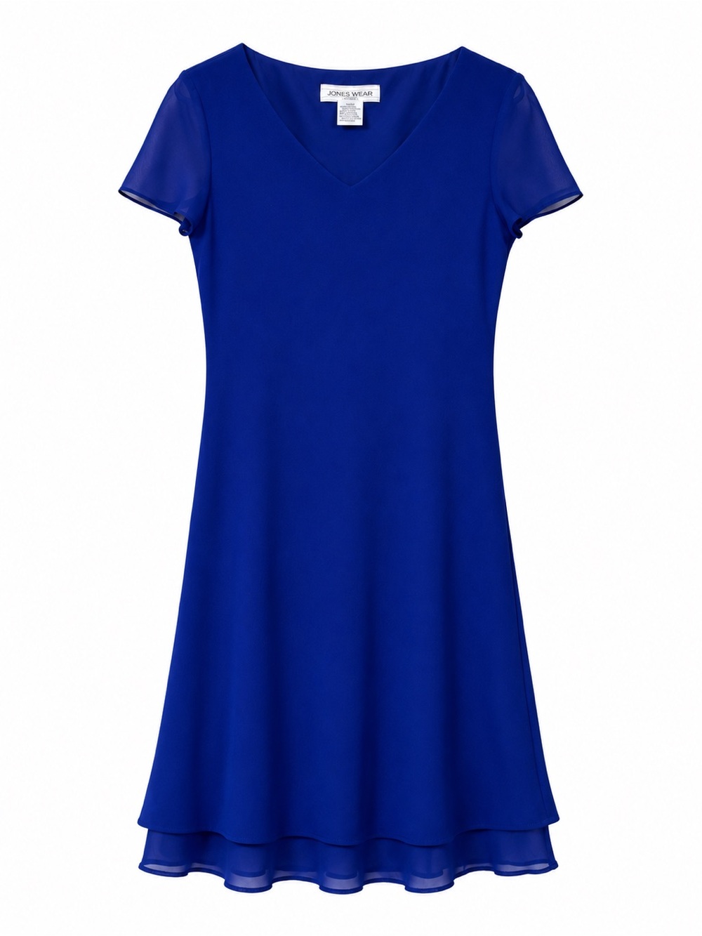 Jones Wear Blue Chiffon Midi Dress Sheer Sleeve V Neck Y2K Wedding Guest Size 8